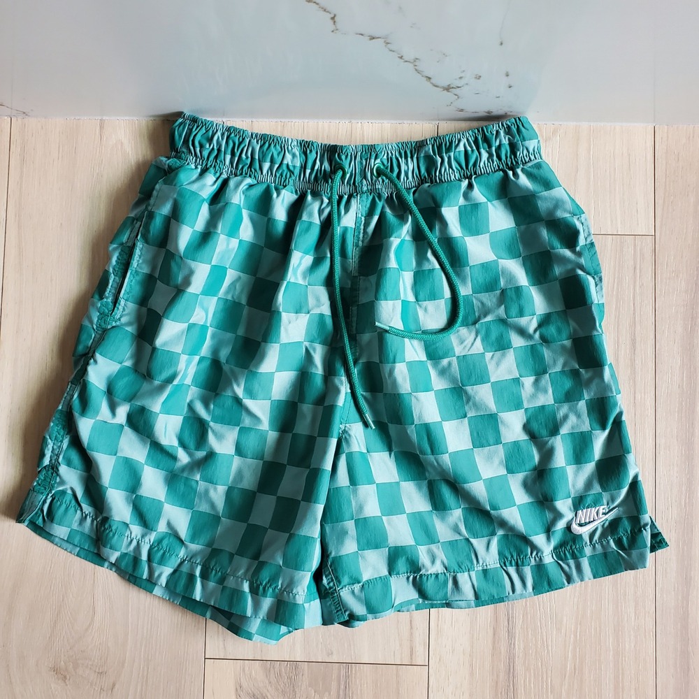 Nike Shorts Mens S Green Malachite Checkered Club Flow Gym Fitness FN3098-365